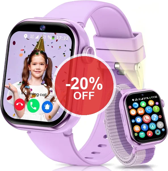 BANLVS 4G Smartwatch para Niñas con GPS y Llamadas, Cámara Dual, Video Llamada, SOS, Modo Escuela, Alarma, Linterna, IP68, Pedómetro - 20% de Descuento