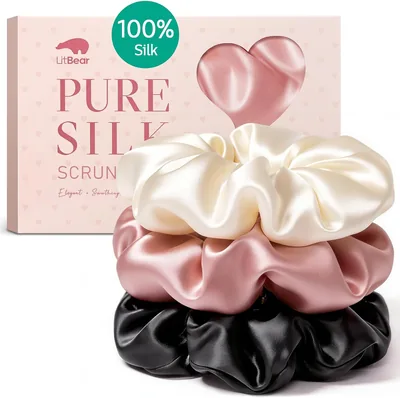 Litbear Silk Scrunchies - XL Mulberry Hair Bobbles, 3-Pack Best Deal