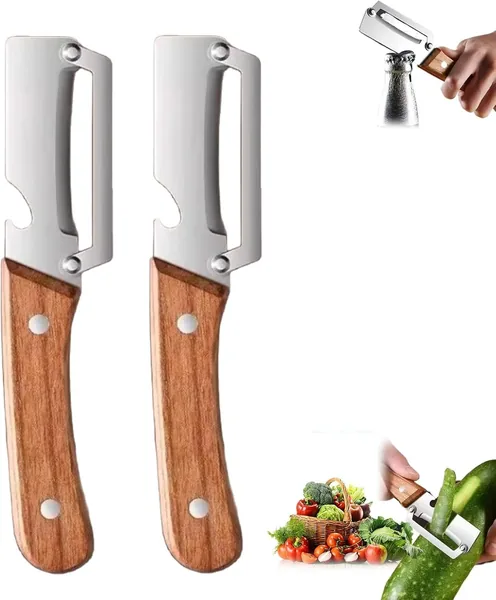 2 in 1 Stainless Steel Vegetable Peeler with Wooden Handle, Ergonomic Potato Peeler and Bottle Opener