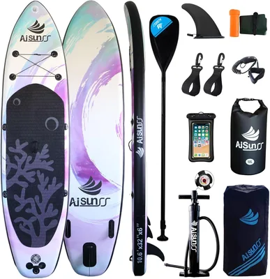 AISUNSS Aufblasbare Stand Up Paddle Boards mit Premium SUP-Paddelboard-Zubehör, 10L wasserdichter Trockentasche, breites stabiles Design - Best Deal
