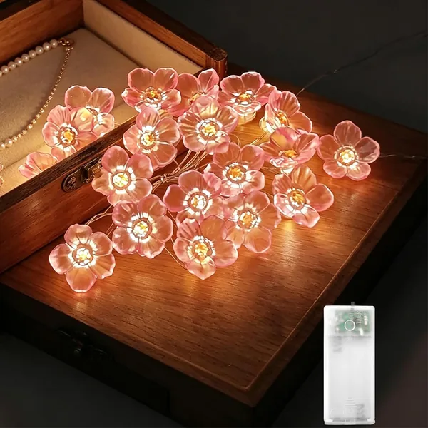 ZingBox LED Cherry Blossom Fairy Lights, 20 LED Pink Fairy Lights with Timing Function, Battery Operated