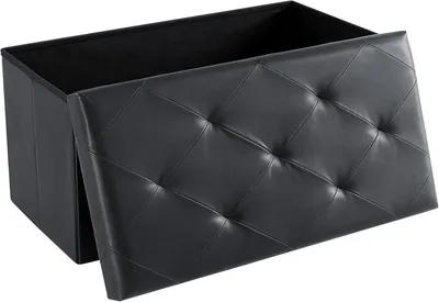 Sweetcrispy Folding Storage Ottoman Bench Dark Black Best Deal