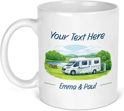 Chicken Craft Personalised Motorhome Mug with Name - Low Profile Custom Colour Design - Camping Gift