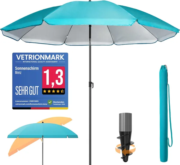 4smile SunnyJoy Strandschirm - UPF 50+ Sonnenschirm, Sicherer Sonnenschutz am Strand, Windfest, Stabil - Schirm für den Strand