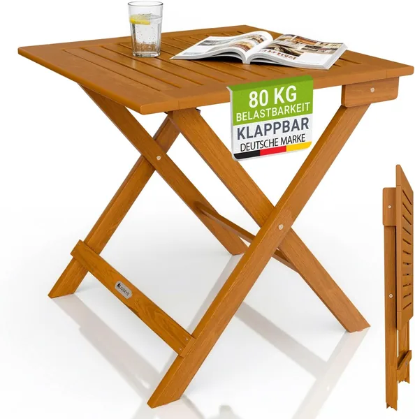 Juskys Zadar S Side Table - Foldable for Space-saving Use, Made of Oiled Acacia Wood, Ideal for Garden and Balcony, 46 x 46 x 46 cm