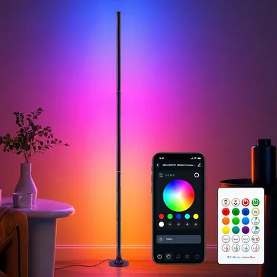 Lámpara de pie RGB para sala de estar, 120 cm, regulable, con aplicación inteligente y control remoto, lámpara LED DIY de 16 m
