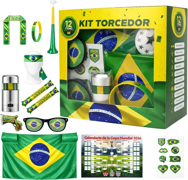 Kit Torcedor Brasil Copa 2026 MBOX - Fantasia Hexa com Acessórios de Festa, Best Deal