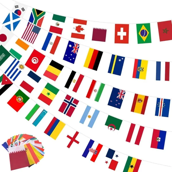 1 Pack World Flag String Flags for World Cup Decorations 2026, 48 Countries Bunting Banner - Double Sided Fabric String Banner for Soccer Bar Club Garden Street Sports Party Decor