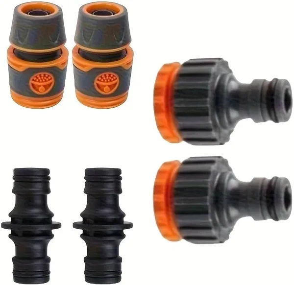 6pcs Durable ABS Garden Hose Connector Kit - Quick Release Double Hose Extension, Orange and Black