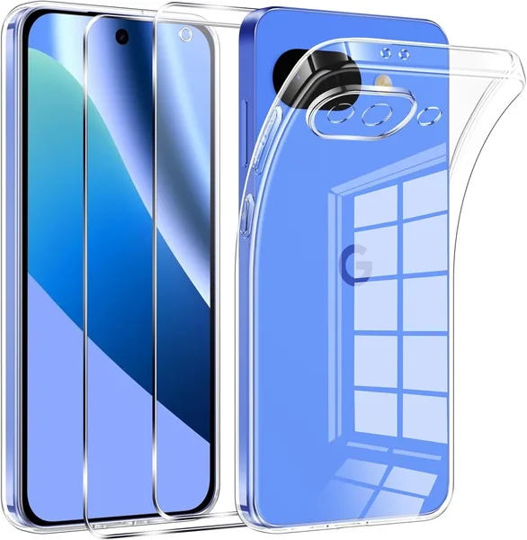 Étui Phoona pour Google Pixel 10a avec 2 Verres Trempés et Coque en Silicone TPU, Transparent