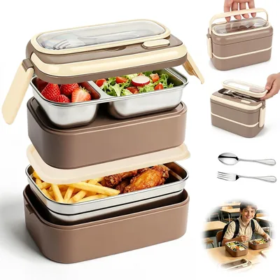 Galasala Tupper para Lunch 1400ml de 2 Capas de Acero Inoxidable 304 Bento Box | Caja para Almuerzo Hermética y Desmontable con Cubiertos