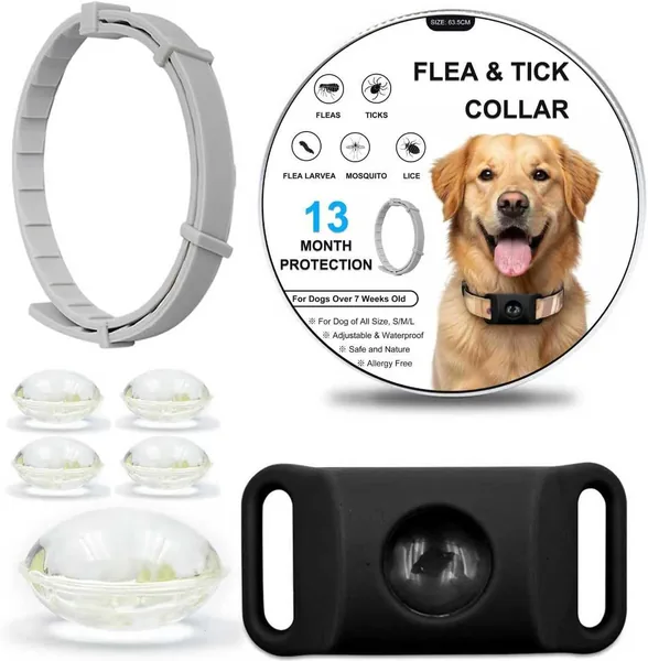 Fle and Tic Collar with Pendant for Dogs and Cats, Waterproof and 13 Months Protection, Adjustable Collar Tag for Small Medium Large Breeds (Black-Dog) - Black Dog