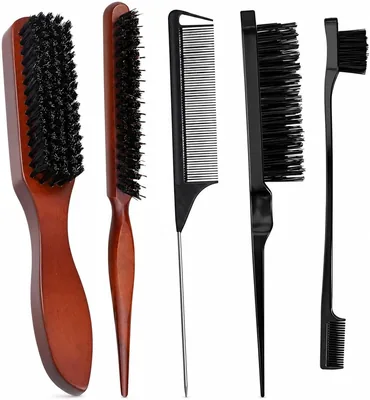 5 Pack Boar Bristle Brush Set - Slick Back & Edge Comb Kit Best Deal