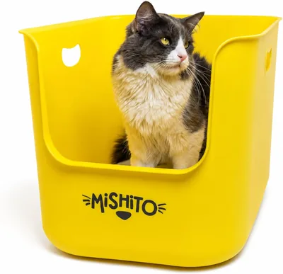 Mishito Arenero para Gato Grande | Entrada Baja y Bordes Altos Antiderrames | 57x37x35 cm