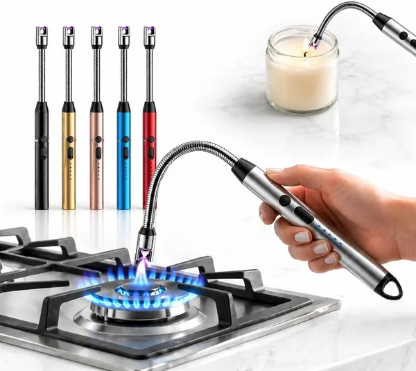 Acendedor El trico Recarreg vel USB com Indicador de Bateria Isqueiro de Plasma Sem Chama Prova de Vento para Churrasqueira Fog o e Velas - Seguro e Sustent ve