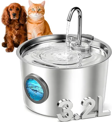 MLMLH TY10 3.2L Fuente para Gato Inoxidable Silenciosa para Mascotas, 2 Filtros Incluidos