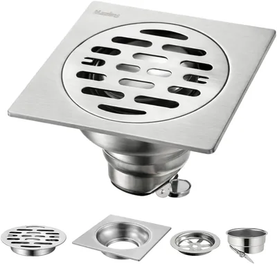 YMA Home Coladera Anti Olores para Regadera- Drenaje de Piso con Trampa - Acero Inoxidable 10x10 cm - Ideal para Baños, Cocina
