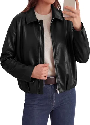 PRETTYGARDEN Faux Leather Moto Jacket Women's Cropped Zip Up Coat Best Deal