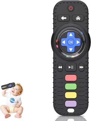 Silicone Teething Ring Toy for Baby 3-12 Months - BPA Free Chew Toy, Remote Control Shape Rattle