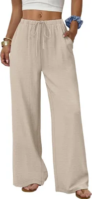 Pantalones de Mujer BPDDKA de Pierna Ancha con Cordón Ajustable y Bolsillos, Perfectos para Las Vacaciones de Verano en la Playa