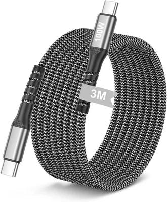 Kabel USB-C do USB-C 3M, 100W PD3.0 szybkie ładowanie, kabel pleciony nylonowy, ładowarka USB-C dla iPhone'a 17/16/15 Pro, iPad Pro