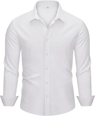 Camisa de hombre Autsel de manga larga ajustada elegante, botones abajo, lisa, para la oficina, negocios y eventos formales