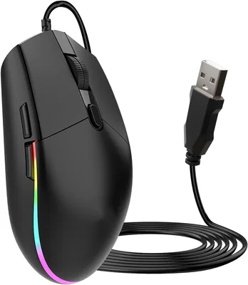 ماوس ألعاب سلكي بإضاءة LED RGB - ماوس بتصميم إرغونومي صامت مع 6 أزرار، مستشعر بصري 3600 DPI - عرض خاص: 24% خصم