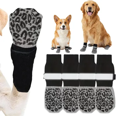 LANRUTU 4 Calcetines Antideslizantes para Perros con Tira Reflectante Ajustable, Algodón Transpirable y Cómodos, Evita Quedar Atascado