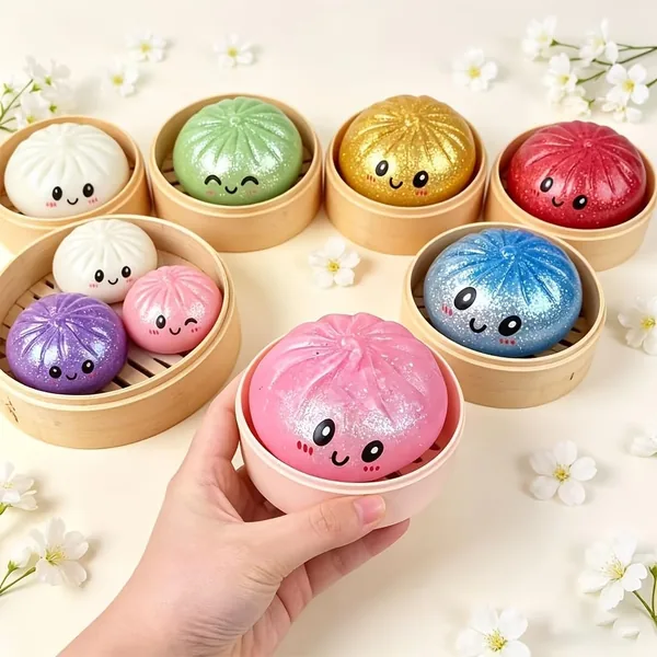 Soft Dumpling & Transformable Bread Squishy Ball Set - 2-in-1 Stress Relief Fidget Toys