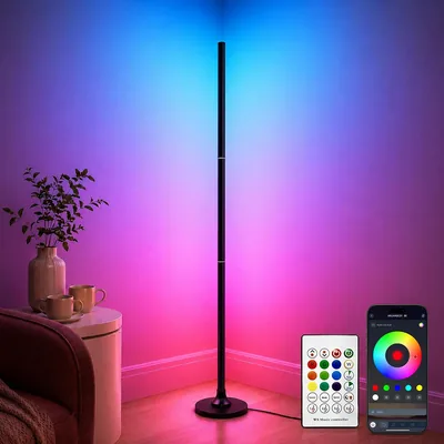 Lámpara de pie LED RGB regulable Aogled - 120 cm, control angular desmontable, 16 millones de colores, sincronización musical, DIY - 10% de descuento