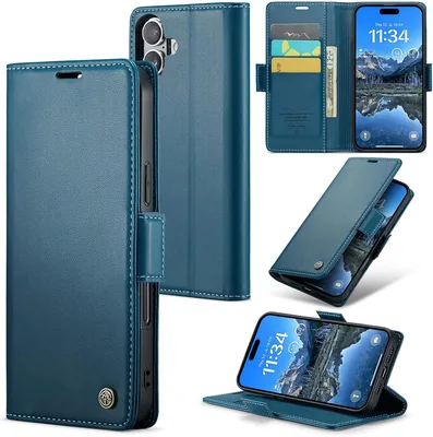 Etui na iPhone 16 z klapką, Skóra PU Premium, portfel na karty, ochrona RFID, magnetyczne zamknięcie, ochrona przed