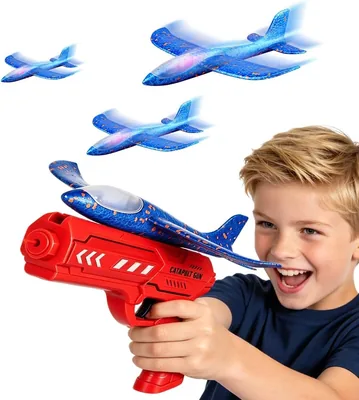 Avião de Brinquedo para Meninos, Pistola Planadora de Espuma com Luzes LED e Dois Modos de Voo
