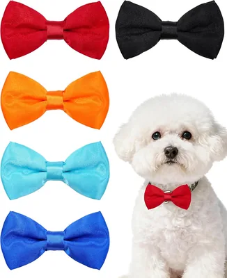 BIPY Dog Collar Bow Set - 5pcs Small Pure Color Adjustable Accessories