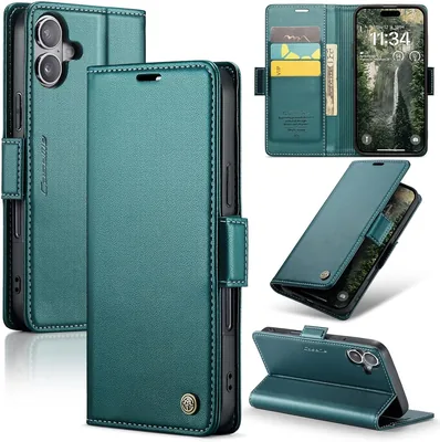oiysrtoc Case för iPhone 17, Premium PU-leder skyddskas med RFID-blokering, 3 kortfalkor, stånd och magnettal