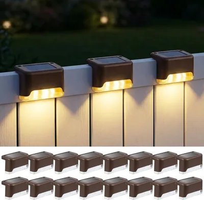 Fohil Luces Solares para Escaleras Exteriores, Kit de 16 Piezas con LED Impermeables