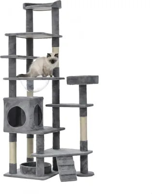 OSJ Cat Tower, 68.1in Standing Type for Large Cats, Spaceship Design, Slim & Claw Sharpener