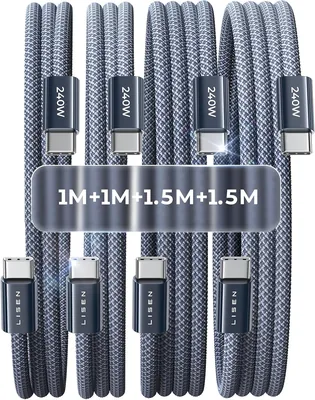 LISEN 240W USB C Kabel - 4er Set mit verschiedenen Längen (1M, 1M, 1.5M, 1.5M), 4.9 Sterne Bewertung