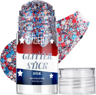 Stick Glitter Préal Rouge Blanc Bleu - Accessoires 4ème Juillet Maquillage Cheveux Visage Patriotique