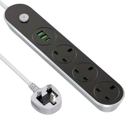 توصيلة قوى ممتدة، 5 متر مصفاة طاقة تحتوي على 2 USB 1 PD Type C و3 منافذ طاقة بريطانية، 13A توصيلة ثقيلة