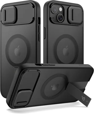 Étui magnétique Suritch compatible avec iPhone 13/14, support intégré et protection de caméra, dos transparent, résistant aux chocs