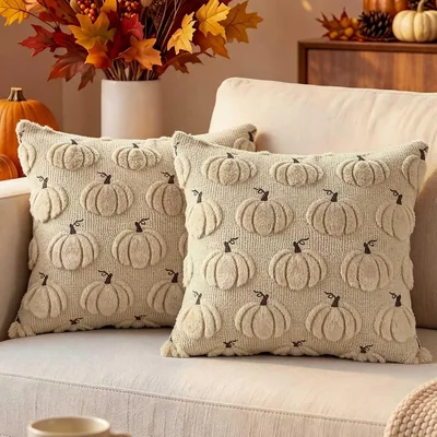 Benjia 2 Stk Fall Pillowcase 50x50cm, Tillfälllig Pillow Cover Pumpkin Stil Dekorativ Pillowcase för Inre/Utomhus