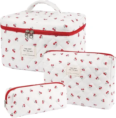3 Unidades Cosmetiquera Para Maquillaje con Estampado Floral para Mujer - Neceser de Viaje Portátil con Cremallera de Gran Capacidad
