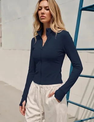 Chamarra de Yoga con Cierre para Mujer, Playera de Entrenamiento de Manga Larga con Agujeros para el Pulgar, Chaqueta Atlética - Mejor Oferta