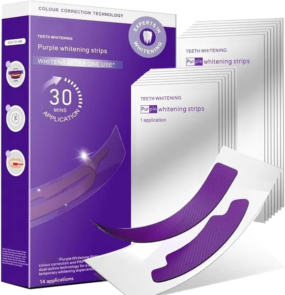 28 pcs V34 Purple Optical Teeth Whitening Strips Enamel Safe Daily Use Whitener for Sensitive Teeth Deep Stains Removal Tooth Whitening Brighten Smile Non-Slip Dry Strip Technology