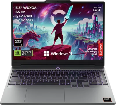Lenovo LOQ 15AHP11 - Ordinateur portable de jeu WUXGA de 15,3 pouces (AMD Ryzen 7 250, 16 Go RAM, 512 Go SSD, NVIDIA RTX 5050 6 Go) Azertie français