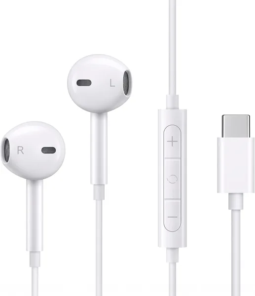 Type C Wired Earphones with Mic & Volume Control, Noise Isolating In-Ear Headphones, Clear Calls & Deep Bass