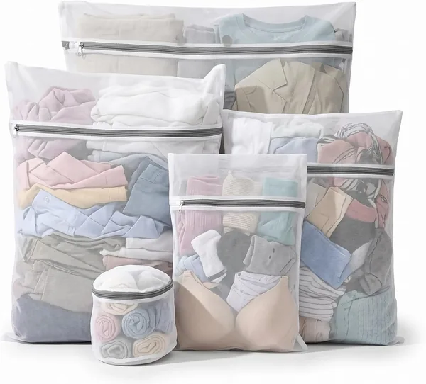 Kit com 5 Sacos para Lavar Roupas Delicadas na Máquina, Proteção Total | Zíper Reforçado | Qualidade Premium