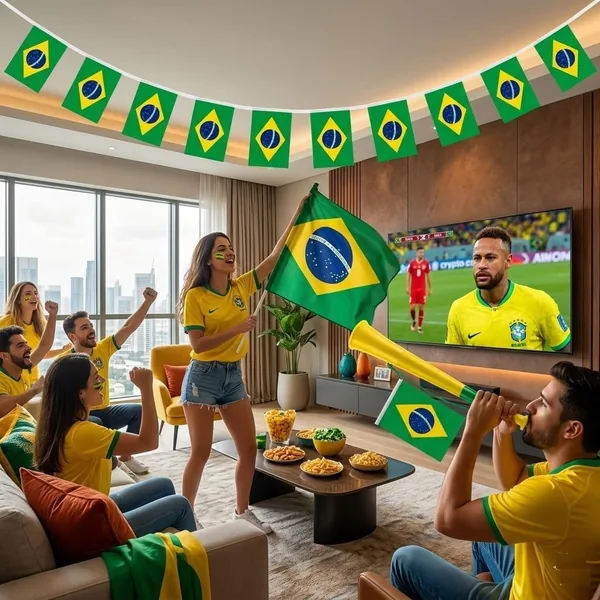 Kit Torcedor Brasil Copa do Mundo 2026 - 3 Peças: Bandeira + Buzina + Varal