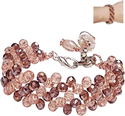 Pulsera Artesanal de Cristal Facetado Bitono para Mujer - Brazalete Tejido a Mano con Broche de Chapa de Oro, Diseño Elegante Best Deal