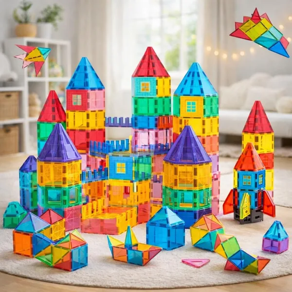 Blocks Magna-Ticos de Construção 50 Peas Brinquedo Educativo Infantil 3D Encaixe Imantado Criativo Kit Montar Crianças STEM Desenvolvimento Cognitivo Coordenação Presente Meninos M